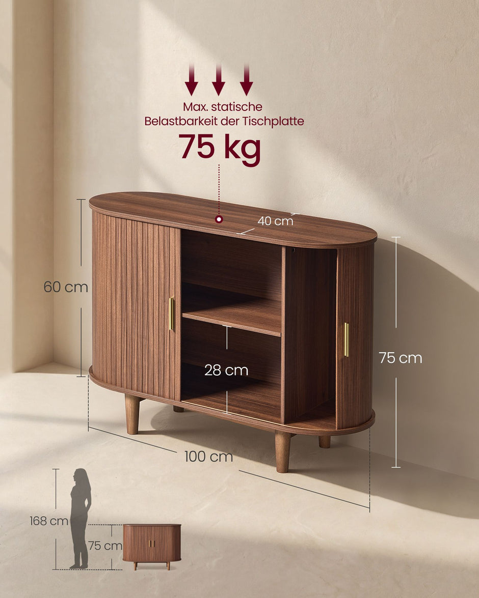 Dressoir - Met Schuifdeuren en Verstelbare Planken - Kastanjebruin - 100 x 40 x 75 cm