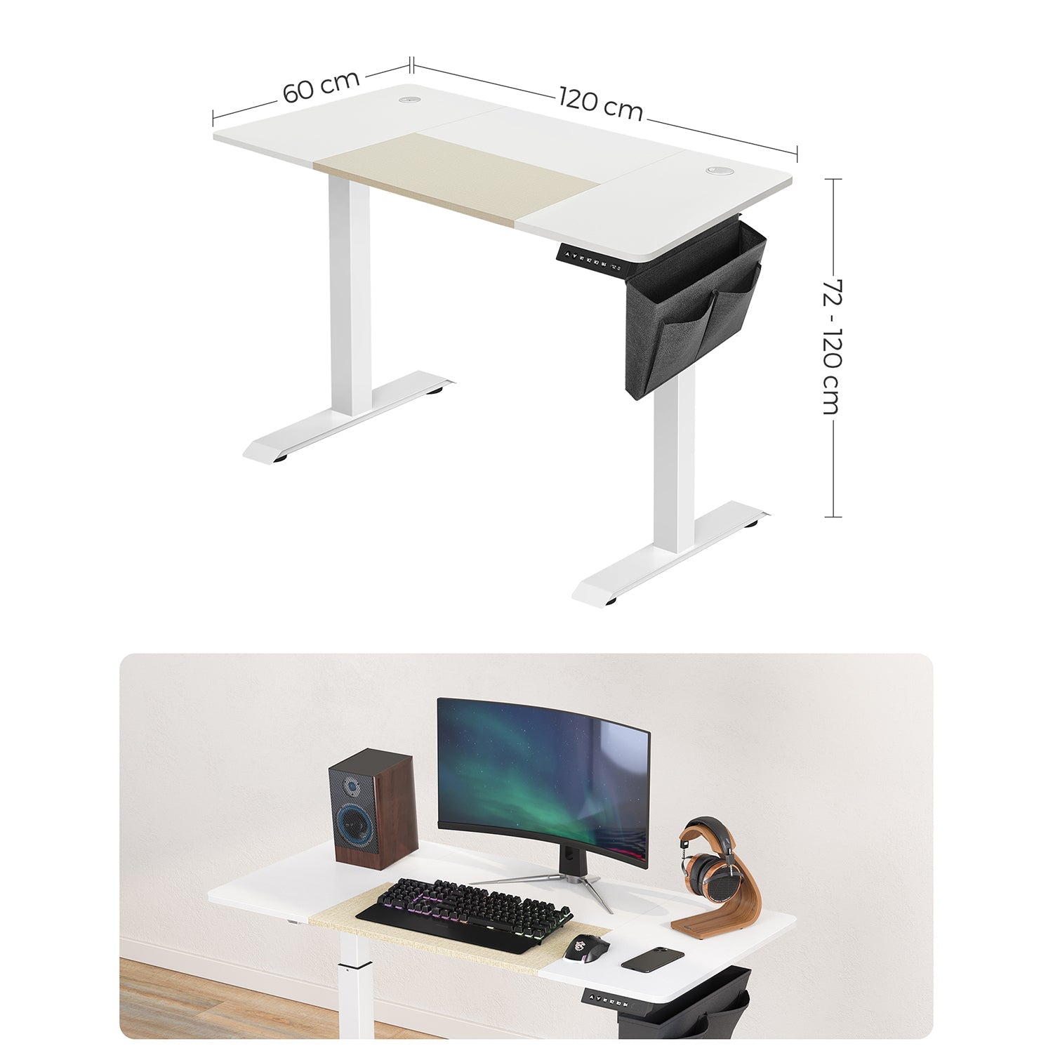 SIT STEIL TECHTECH DECK - Computertabelle - Höhe einstellbar - mit Rädern - 120 cm x 60 cm - Weiß