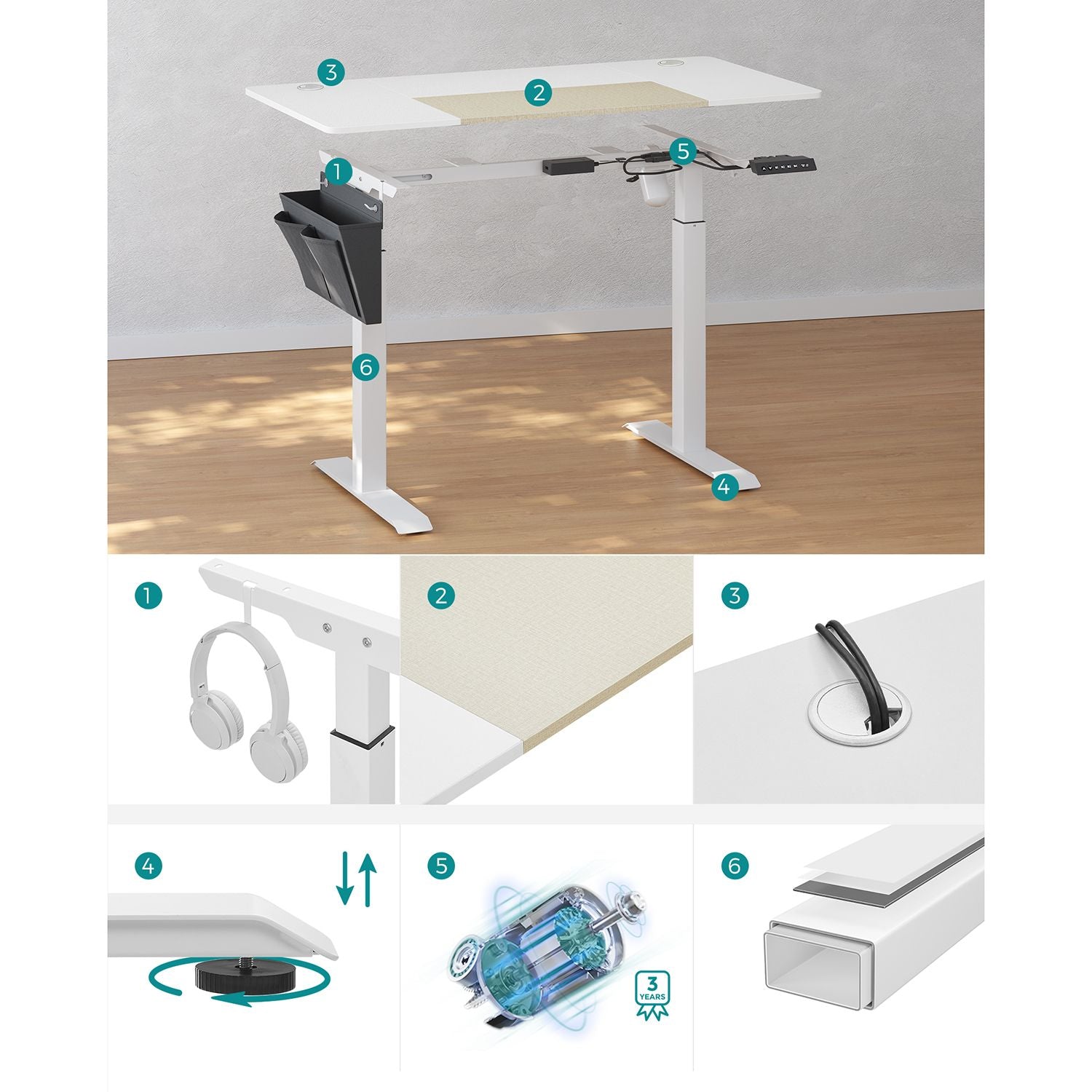 SIT STEIL TECHTECH DECK - Computertabelle - Höhe einstellbar - mit Rädern - 120 cm x 60 cm - Weiß