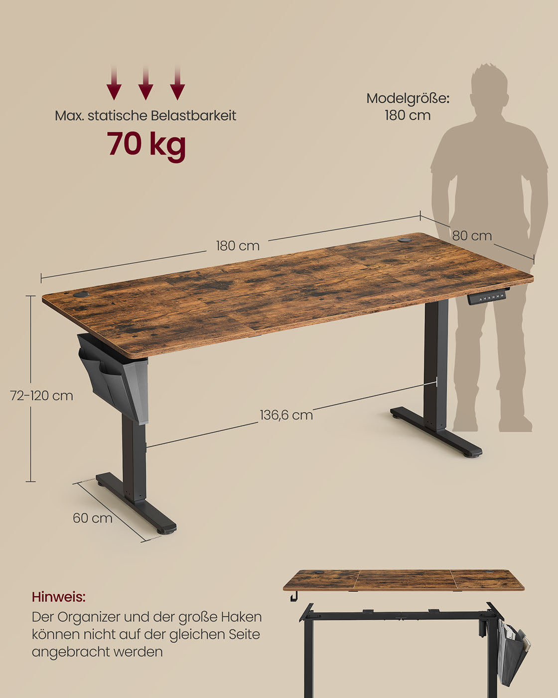 Büro elektrisch einstellbar 180 x 80 cm
