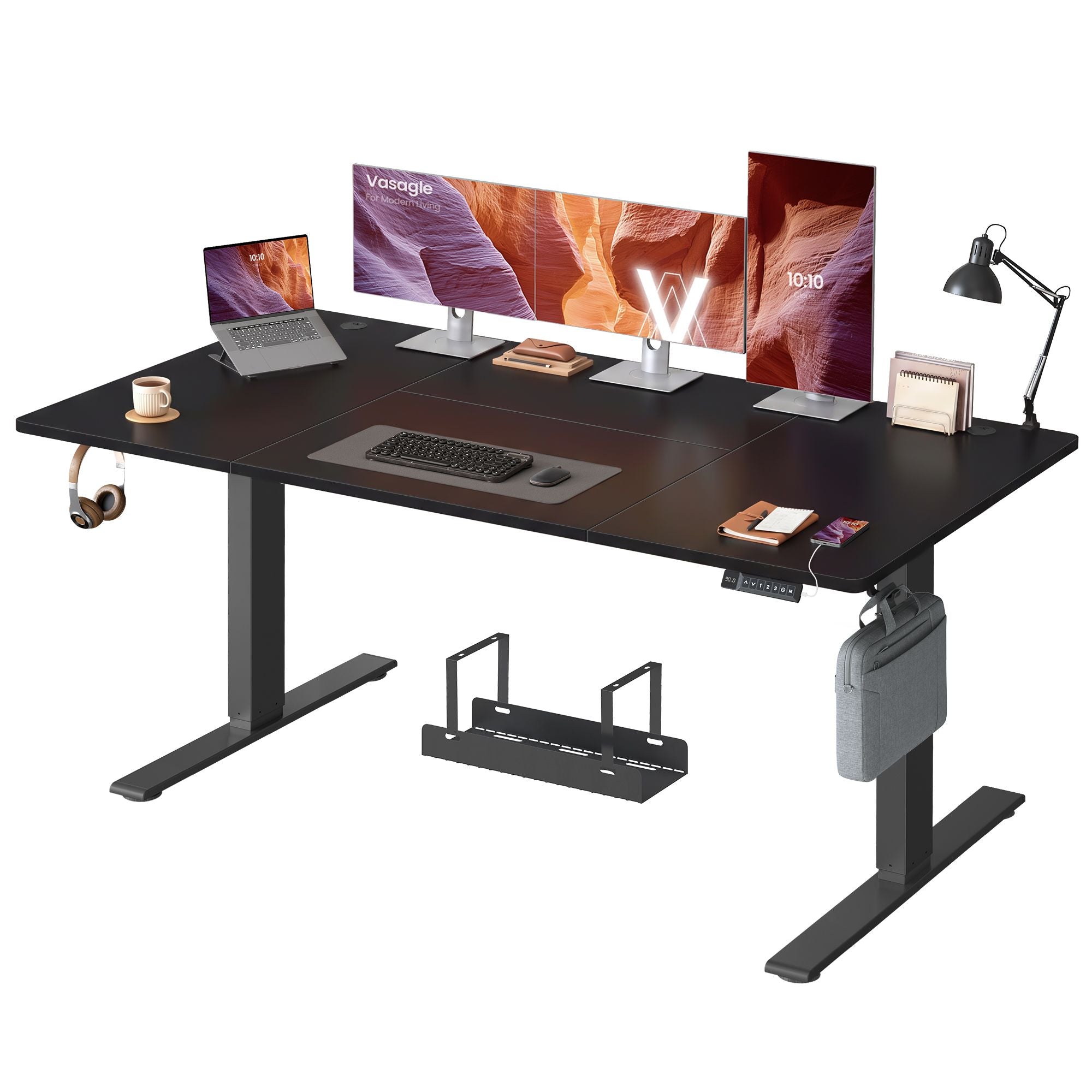 Bureau - In Hoogte Verstelbaar met Geheugenfunctie - Zit-Sta - Inktzwart en zwart - 180 x 80 x (72-120) cm
