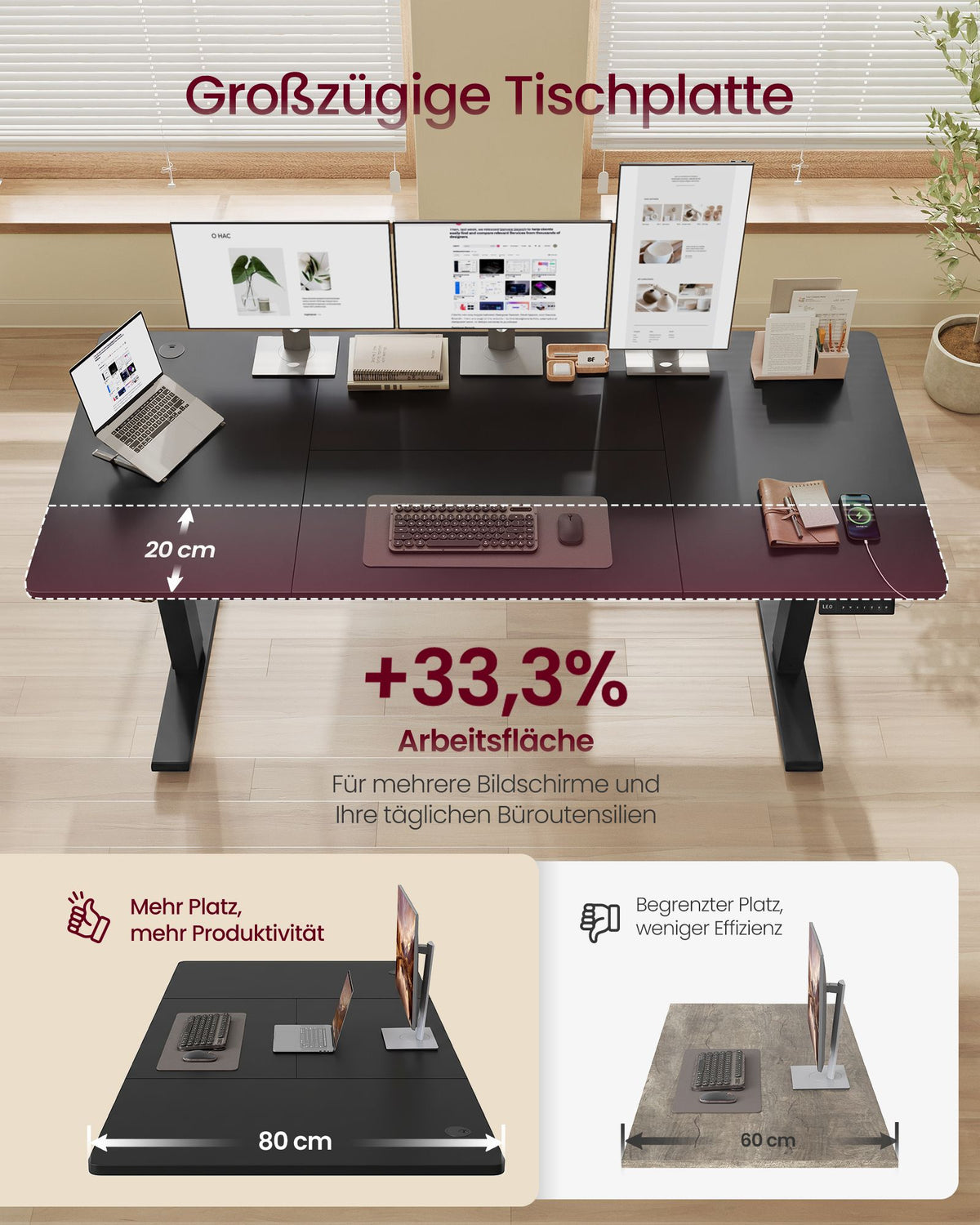 Bureau - In Hoogte Verstelbaar met Geheugenfunctie - Zit-Sta - Inktzwart en zwart - 180 x 80 x (72-120) cm