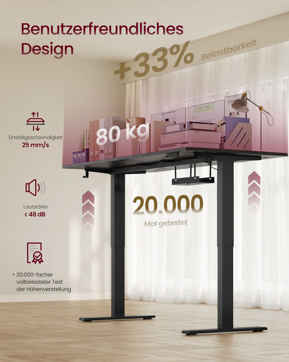 Bureau - In Hoogte Verstelbaar met Geheugenfunctie - Zit-Sta - Inktzwart en zwart - 180 x 80 x (72-120) cm