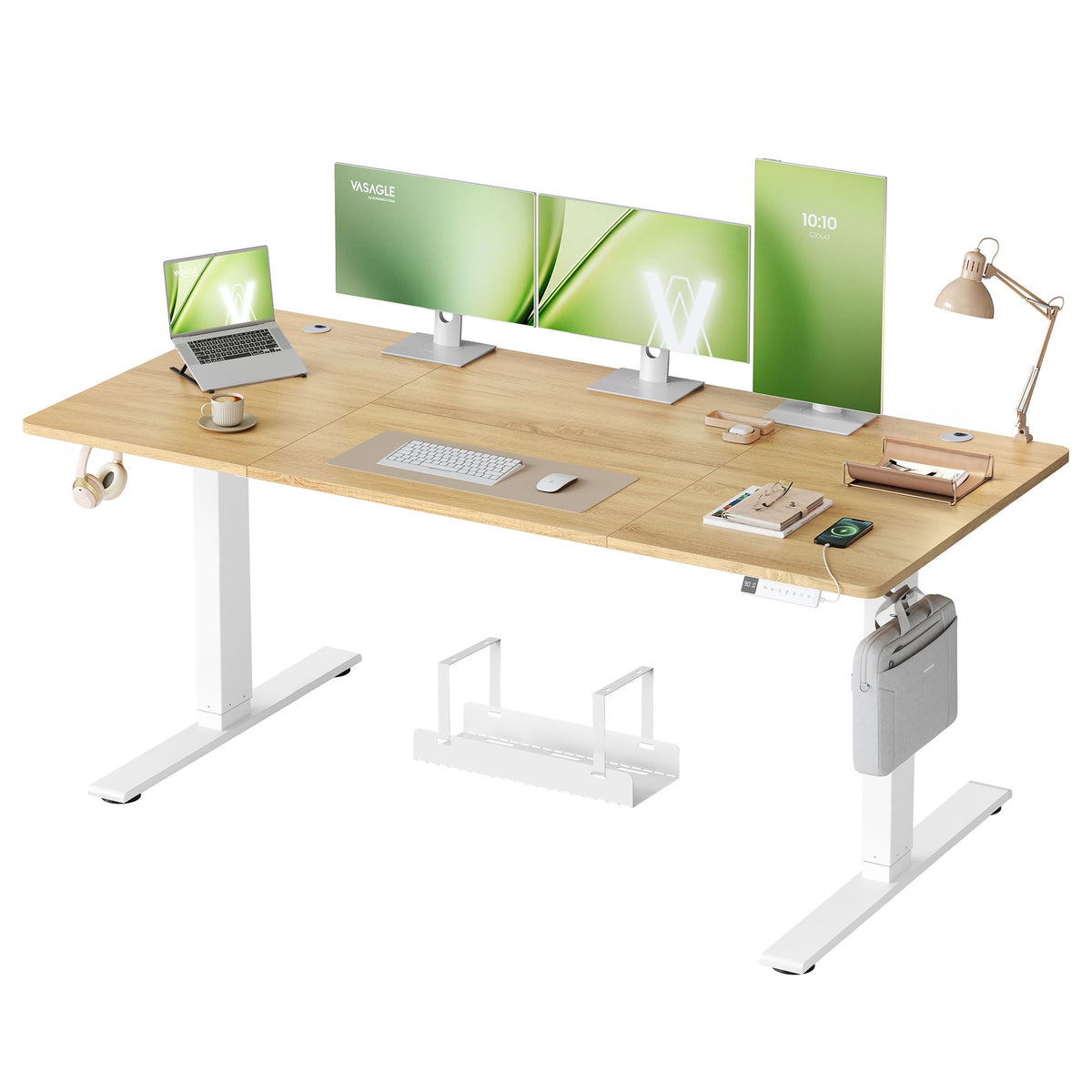 Bureau - In Hoogte Verstelbaar met Geheugenfunctie - Zit-Sta - Goudeiken en matwit - 180 x 80 x (72-120) cm