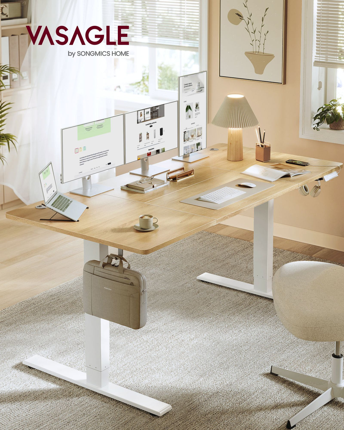 Bureau - In Hoogte Verstelbaar met Geheugenfunctie - Zit-Sta - Goudeiken en matwit - 180 x 80 x (72-120) cm