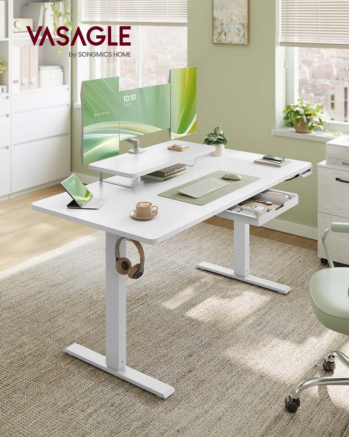 Bureau – In Hoogte Verstelbaar – Monitorstandaard en USB – Werkplek