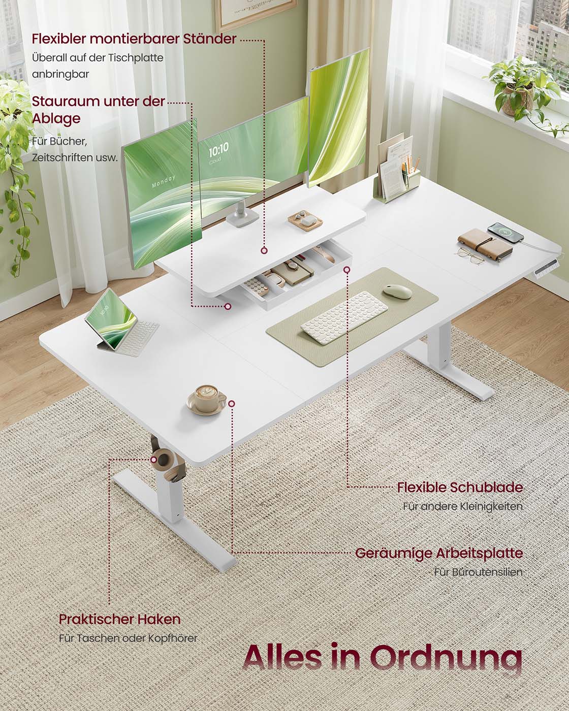 Elektrisch Bureau (Zit-Sta) - 140 x 70 cm - In hoogte Verstelbaar (72-120cm) - Memoriefunctie - USB C aansluiting