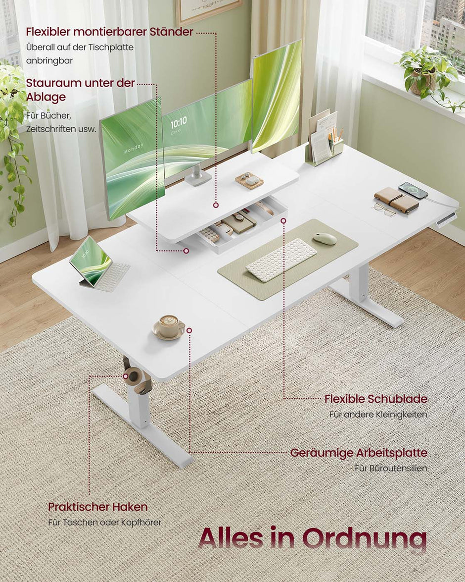 Elektrisch Bureau (Zit-Sta) - 140 x 70 cm - In hoogte Verstelbaar (72-120cm) - Memoriefunctie - USB C aansluiting