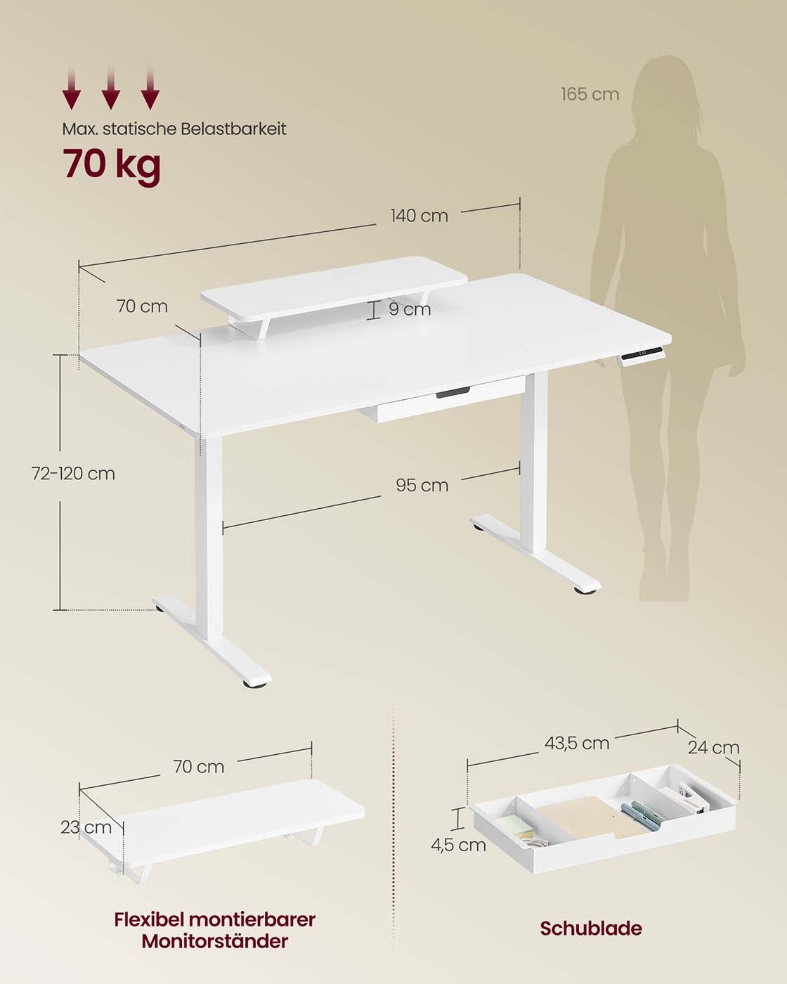 Bureau – In Hoogte Verstelbaar – Monitorstandaard en USB – Werkplek