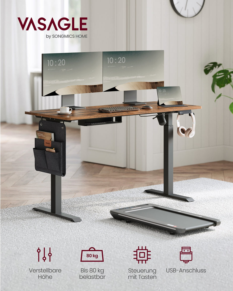 Elektrisch Zit-Sta Bureau - 140 x 60 cm - 4 Geheugenstanden - Vintage Bruin