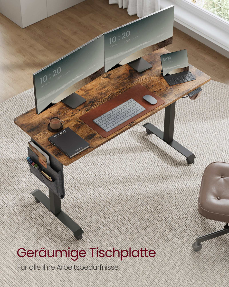 Elektrisch Zit-Sta Bureau - 140 x 60 cm - 4 Geheugenstanden - Vintage Bruin