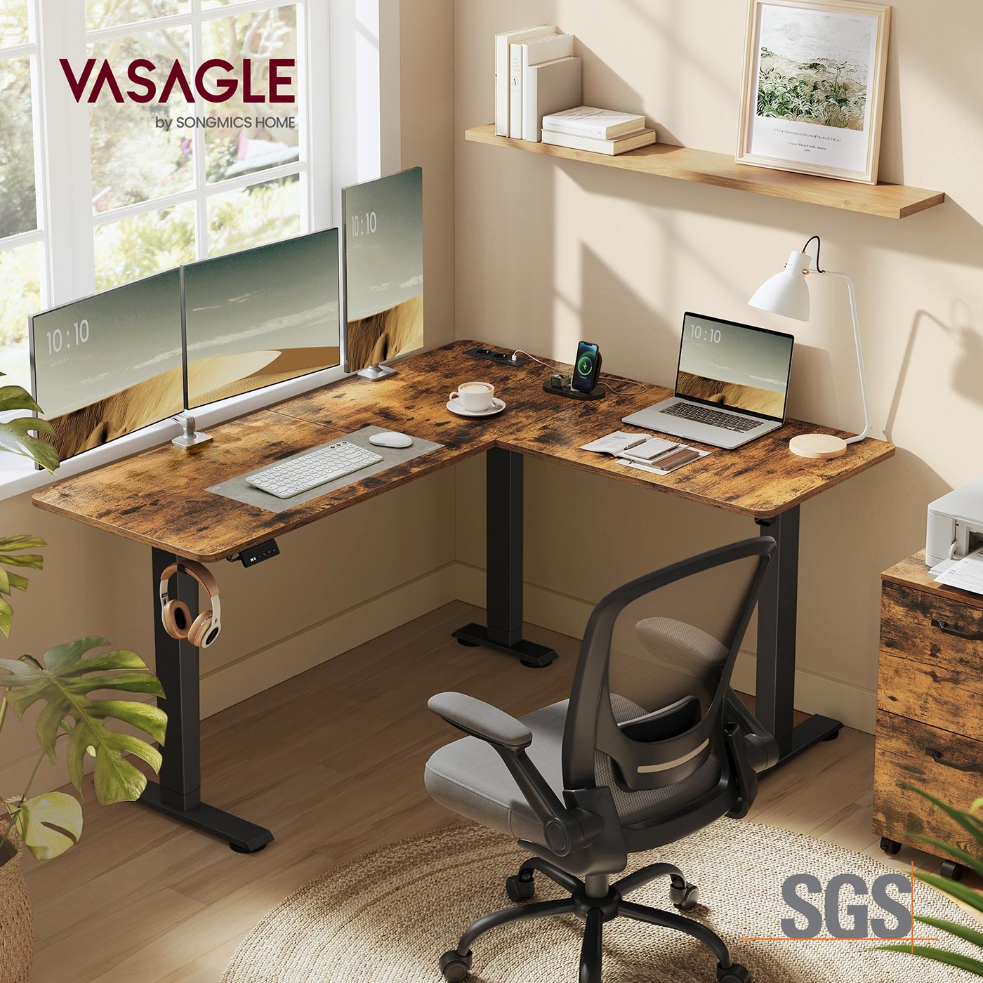 Eckschreibtisch – elektrisch höhenverstellbar – mit Ladestation