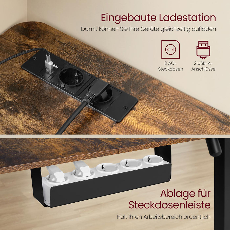 Eckschreibtisch – elektrisch höhenverstellbar – mit Ladestation