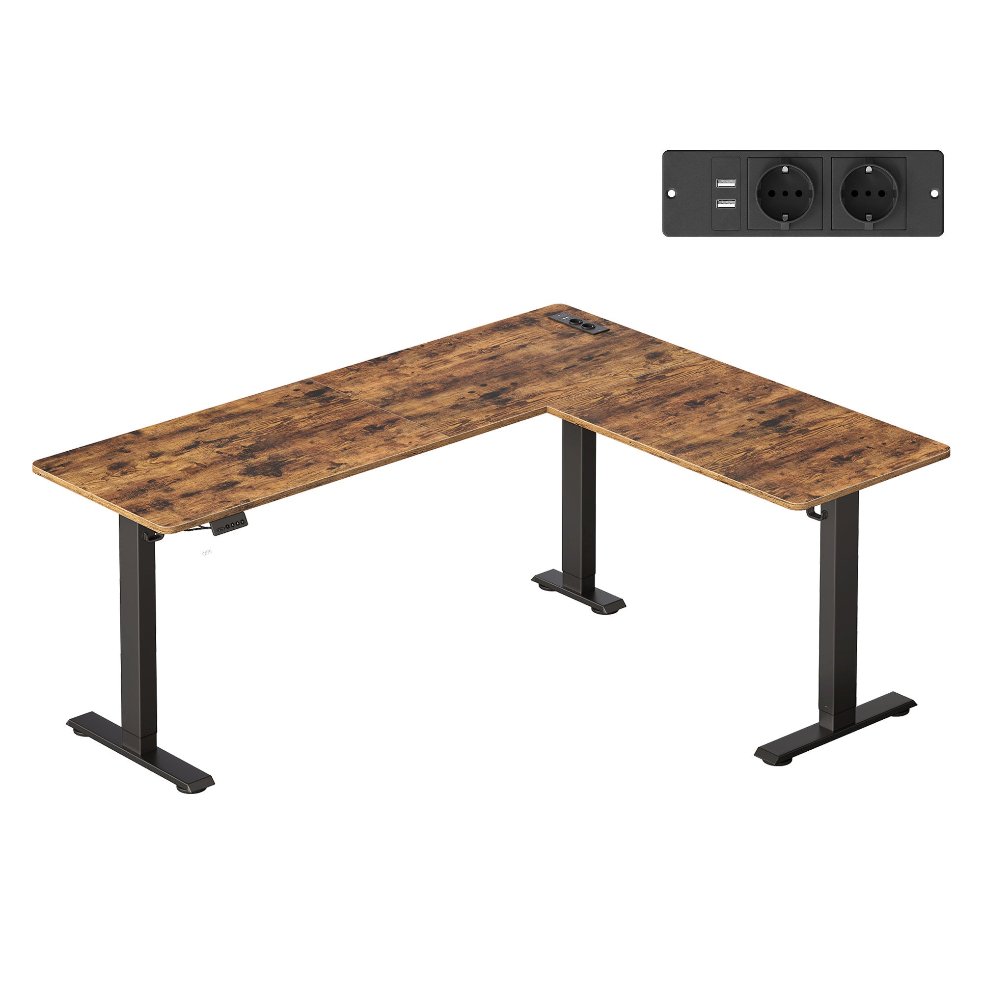 Hoekbureau - L-Vorm - Elektrisch Verstelbaar - 190 x 155 cm - Bruin