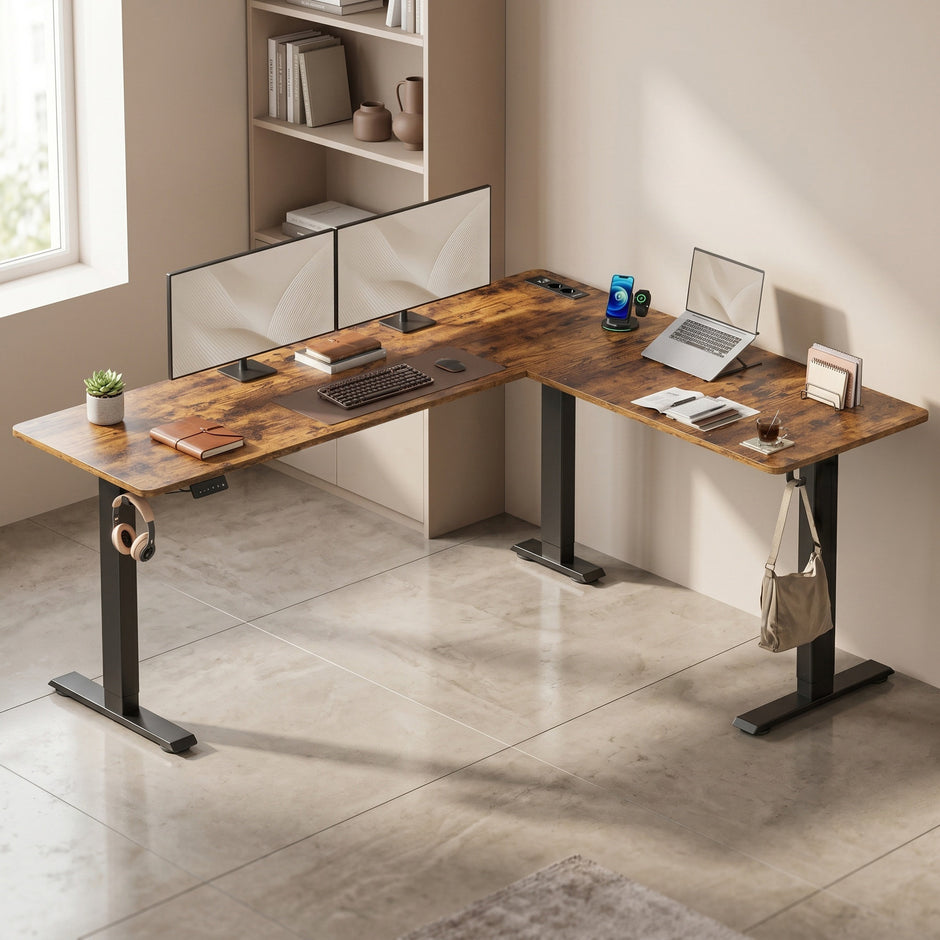 Hoekbureau - L-Vorm - Elektrisch Verstelbaar - 190 x 155 cm - Bruin