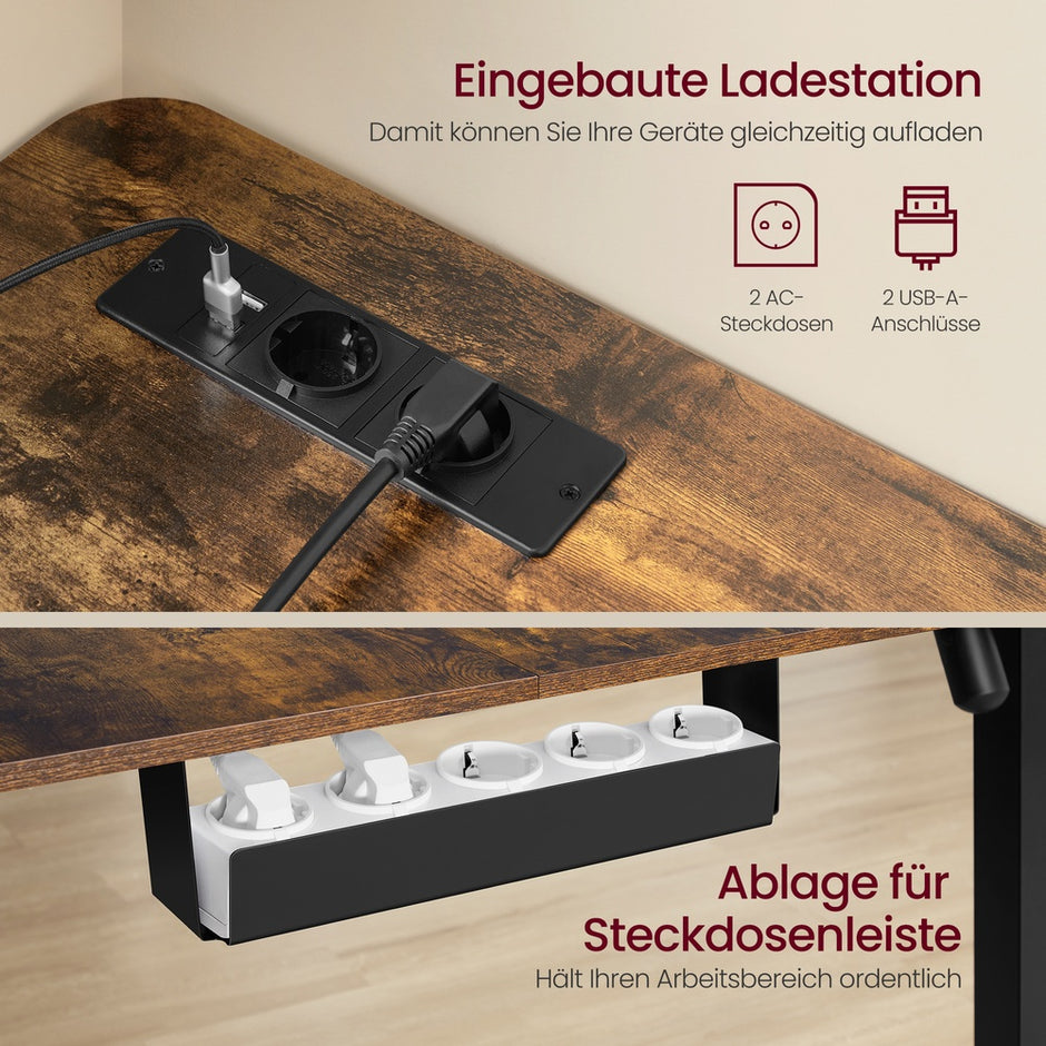 Bureau - 190 x 155 x (72-120) cm - L-vormig - in hoogte verstelbaar - vintage bruin - 80 kg maximaal gewicht