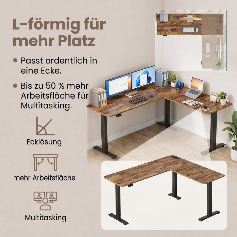 Hoekbureau - L-Vorm - Elektrisch Verstelbaar - 190 x 155 cm - Bruin