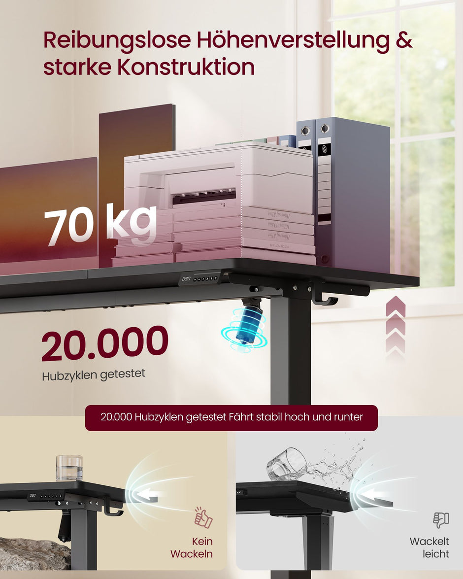 Elektrisch Zit-Sta Bureau – 100 x 60 cm – 4 Geheugenstanden – Zitherinnering – Zwart