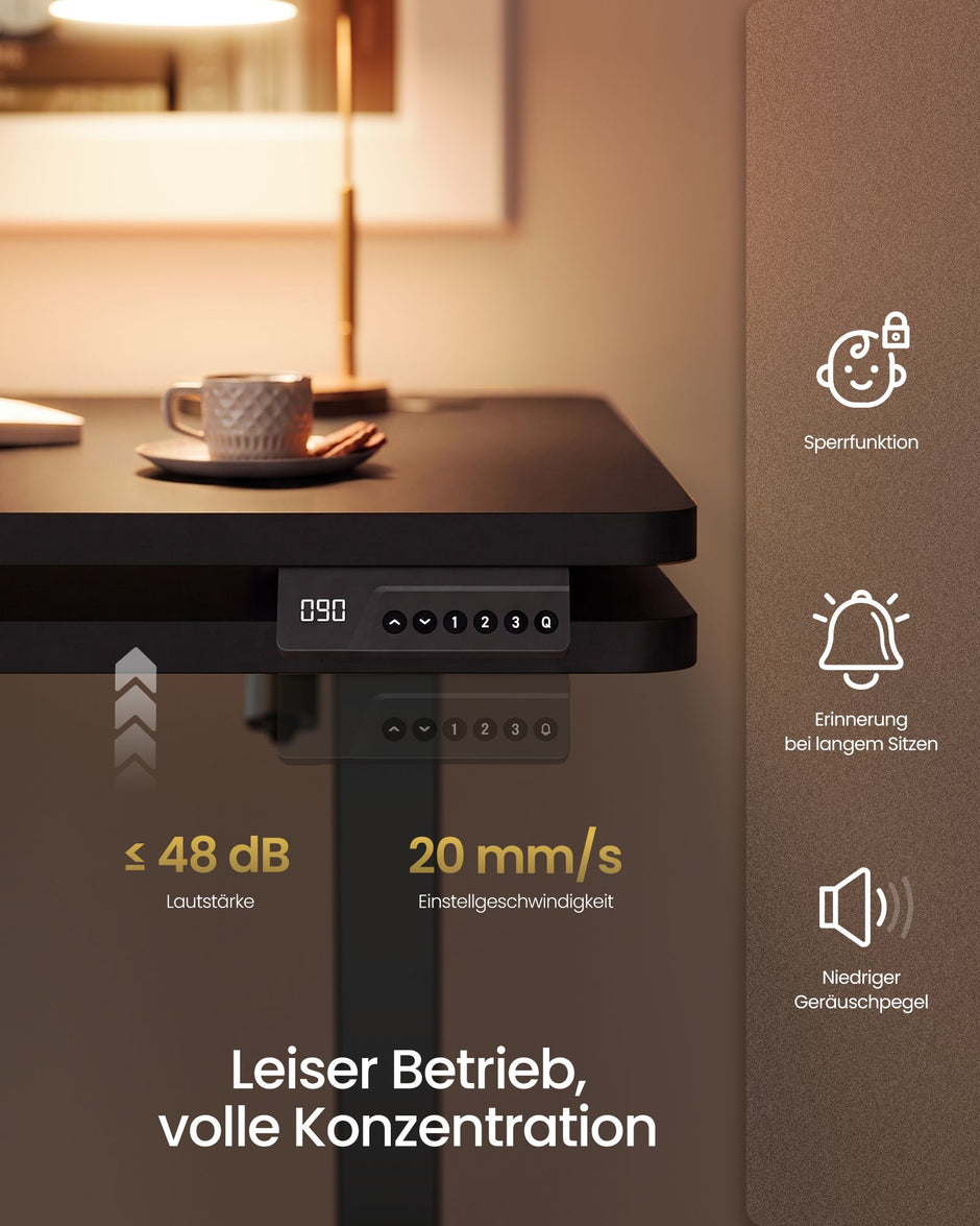 Elektrisch Zit-Sta Bureau – 100 x 60 cm – 4 Geheugenstanden – Zitherinnering – Zwart