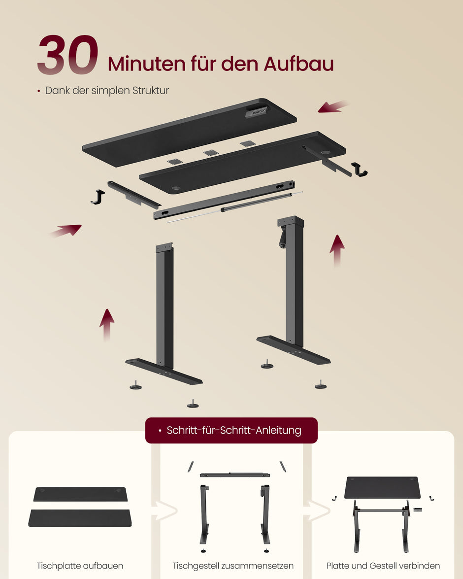 Elektrisch Zit-Sta Bureau – 100 x 60 cm – 4 Geheugenstanden – Zitherinnering – Zwart