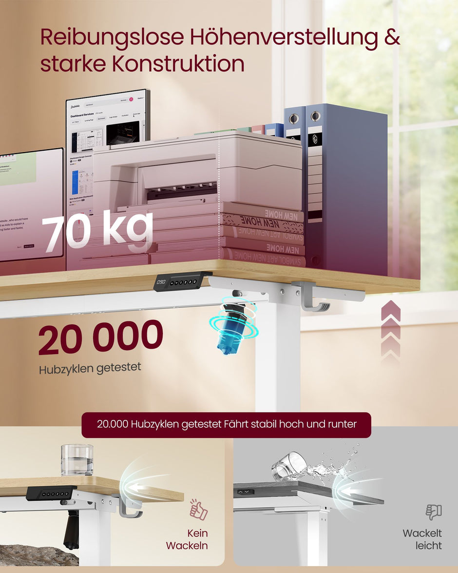 Elektrisch Zit-Sta Bureau – 100 x 60 cm – 4 Geheugenstanden – Zitherinnering – Goudeiken en Matwit