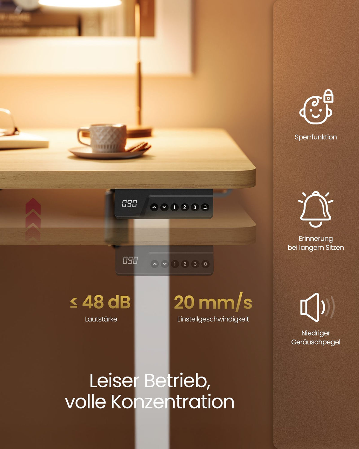Elektrisch Zit-Sta Bureau – 100 x 60 cm – 4 Geheugenstanden – Zitherinnering – Goudeiken en Matwit