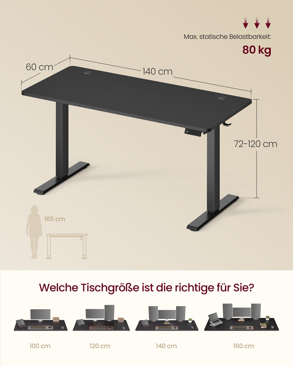 Elektrisch Zit-Sta Bureau – 140 x 60 cm – 4 Geheugenstanden – Zitherinnering – Zwart