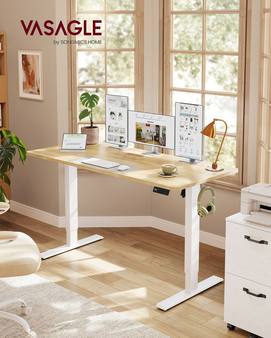 Elektrisch Zit-Sta Bureau – 140 x 60 cm – 4 Geheugenstanden – Zitherinnering – Eiken