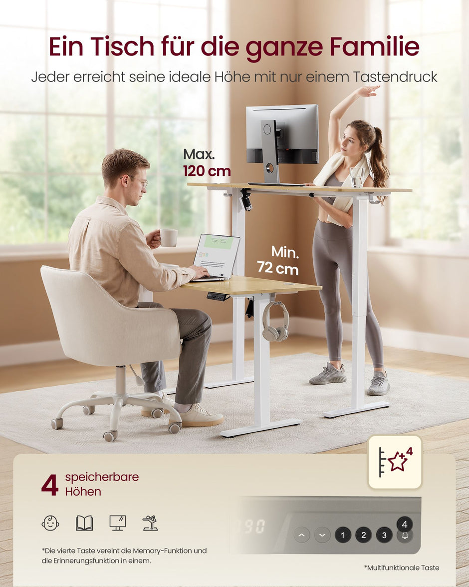 Elektrisch Zit-Sta Bureau – 140 x 60 cm – 4 Geheugenstanden – Zitherinnering – Eiken
