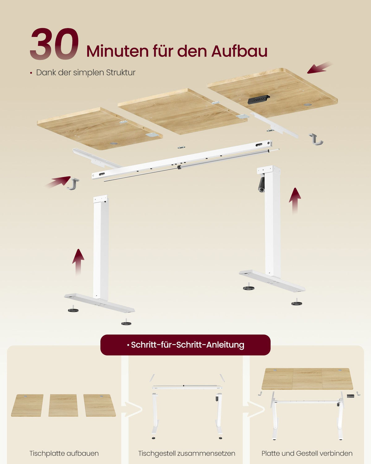 Elektrisch Zit-Sta Bureau – 140 x 60 cm – 4 Geheugenstanden – Zitherinnering – Eiken