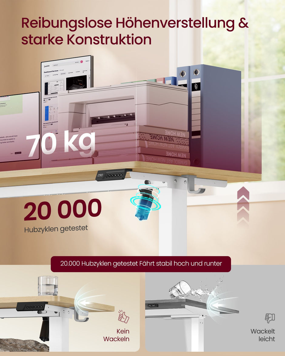 Elektrisch Zit-Sta Bureau – 140 x 60 cm – 4 Geheugenstanden – Zitherinnering – Eiken