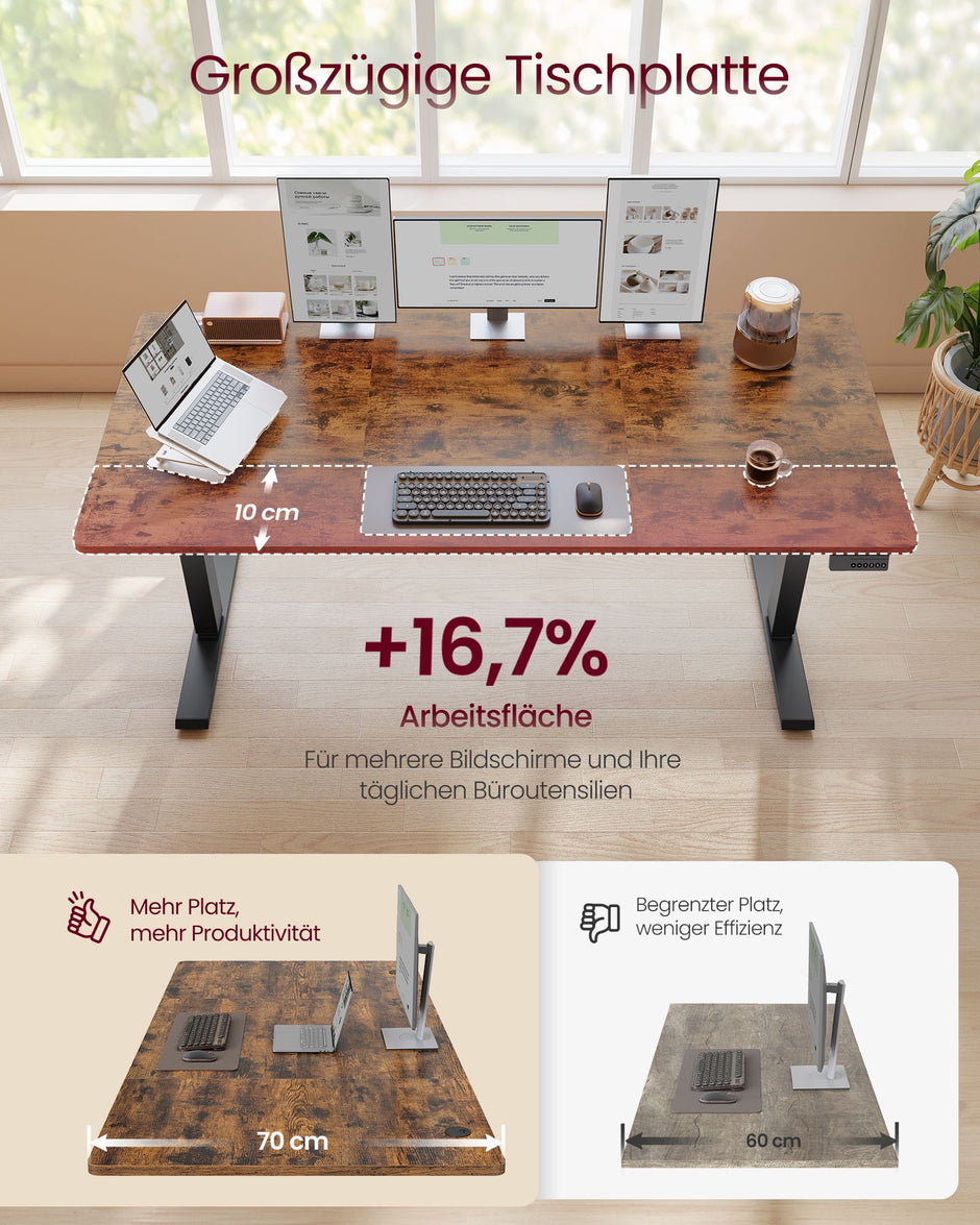 Bureau - In Hoogte Verstelbaar met Geheugenfunctie - Zit-Sta - Vintagebruin - 160 x 70 x (72-120) cm