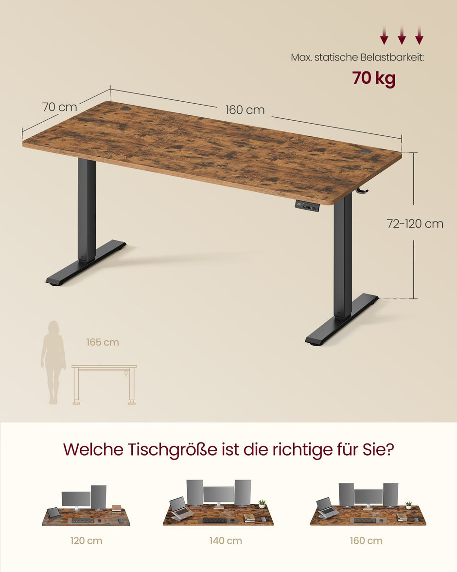 Bureau - In Hoogte Verstelbaar met Geheugenfunctie - Zit-Sta - Vintagebruin - 160 x 70 x (72-120) cm