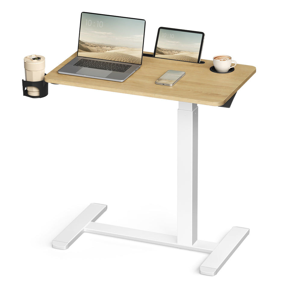 Bijzettafel - Mobiel met Wielen en Bekerhouders - Eikenkleurig-matwit - 70 x 40 x (65-102) cm