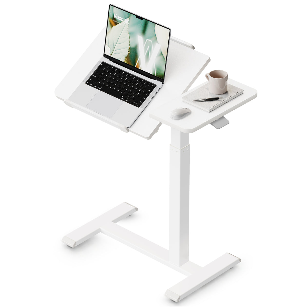 Laptoptafel op Wieltjes – Pneumatisch In Hoogte Verstelbaar – Kantelbaar – 70 x 40 cm – Wolkwit