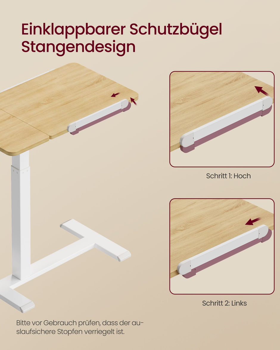 Laptoptafel op Wieltjes – Pneumatisch In Hoogte Verstelbaar – Kantelbaar – 70 x 40 cm – Eiken en Wit