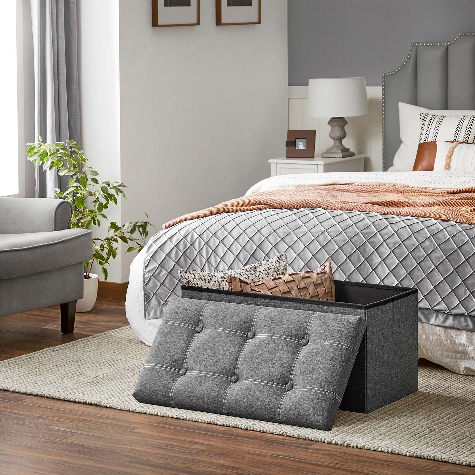 Sofa mit Stauraum - Sitzbox - faltbar - 76 x 38 x 38 cm - dunkelgrau