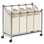 Wäschereikorb auf Rädern - 4 Waschbeutel - 4 x 35 Liter - Beige