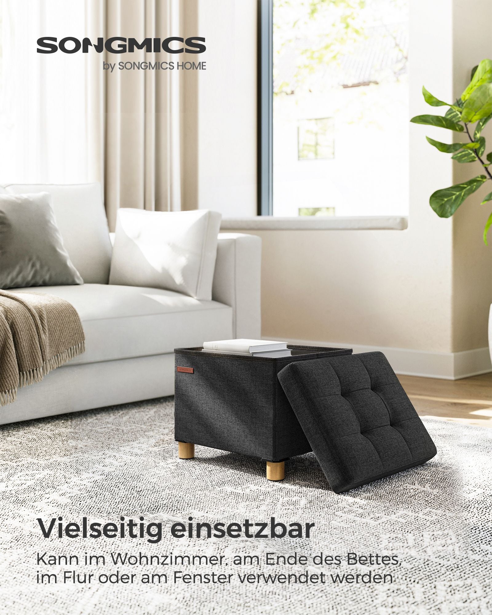Bank - faltbar - mit Speicherplatz - 32 × 40 × 33,5 cm - schwarz