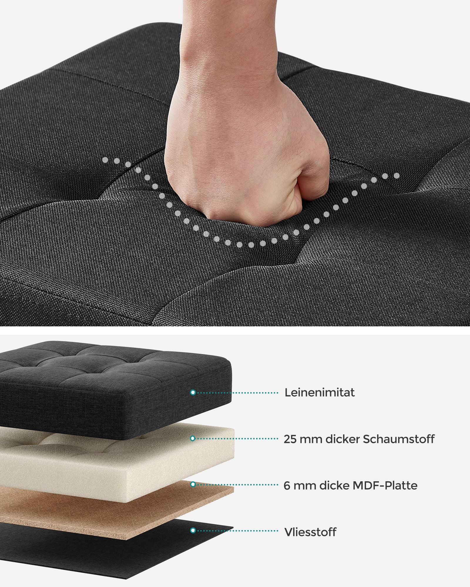 Bank - faltbar - mit Speicherplatz - 32 × 40 × 33,5 cm - schwarz