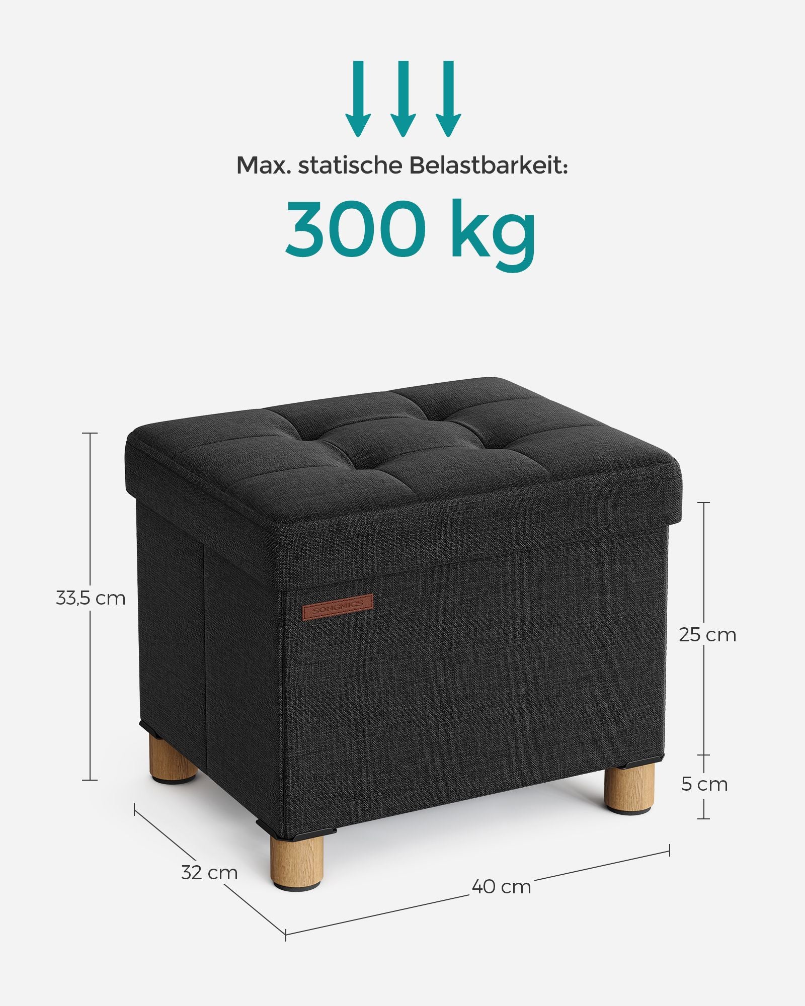 Bank - faltbar - mit Speicherplatz - 32 × 40 × 33,5 cm - schwarz