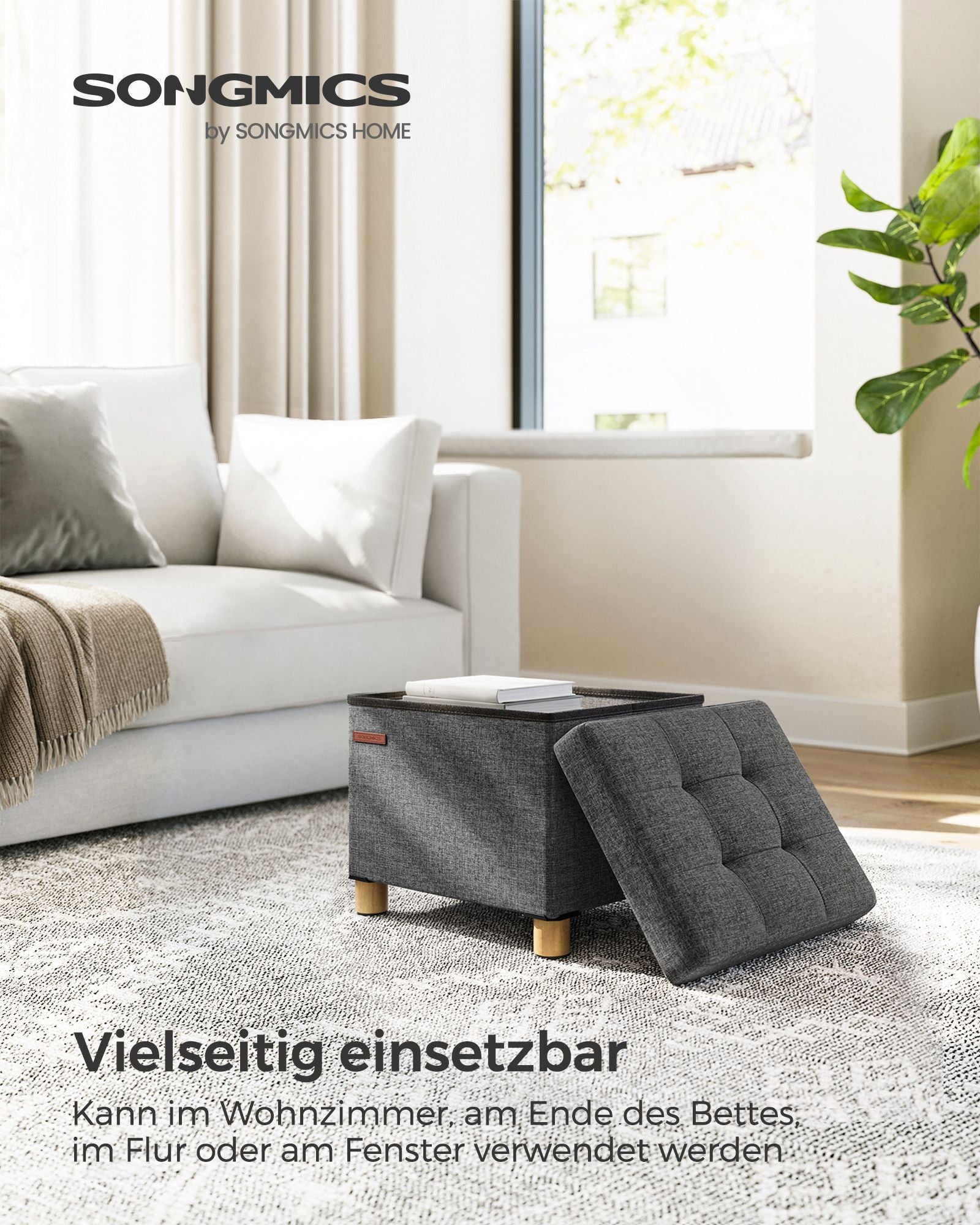 Bank - faltbar - mit Speicherplatz - 32 × 40 × 33,5 cm - dunkelgrau