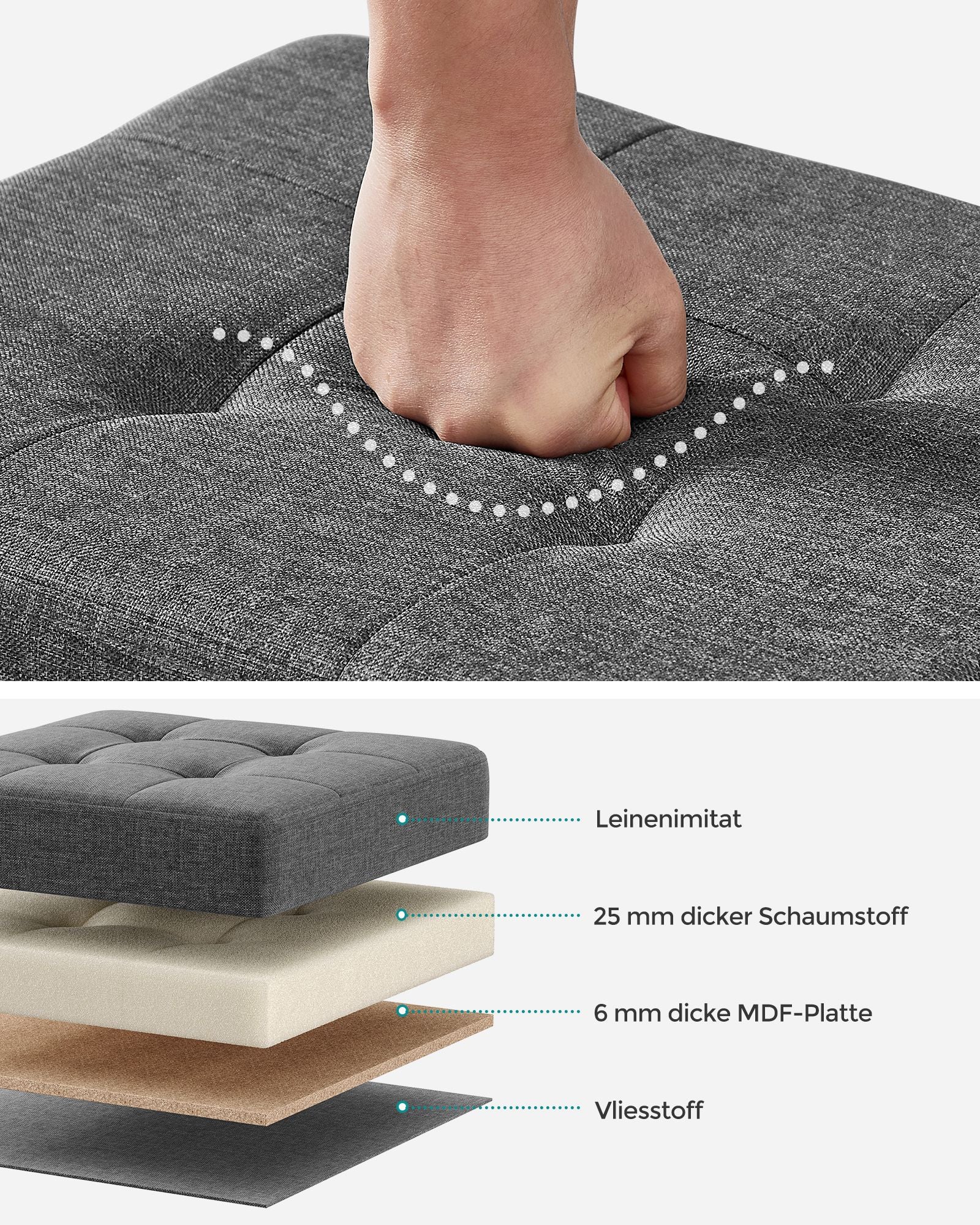 Bank - faltbar - mit Speicherplatz - 32 × 40 × 33,5 cm - dunkelgrau