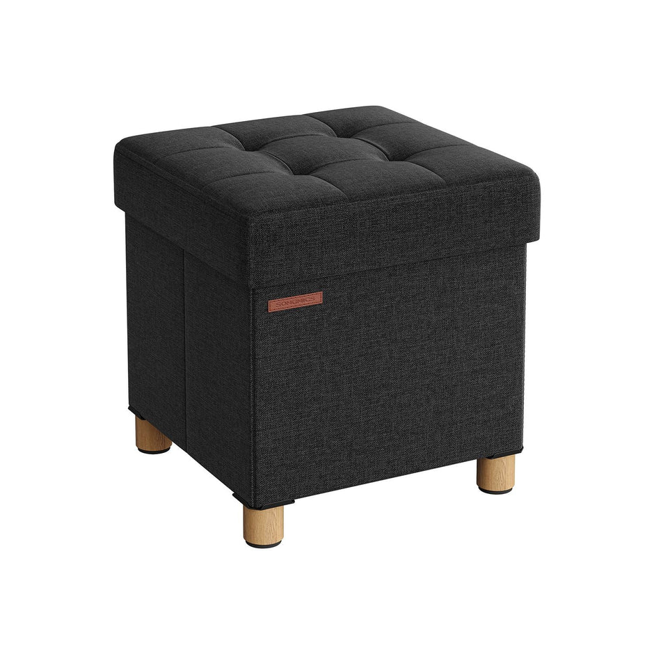 Pouf - mit Stauraum - Holzbeine - Sitzkasten - Beige