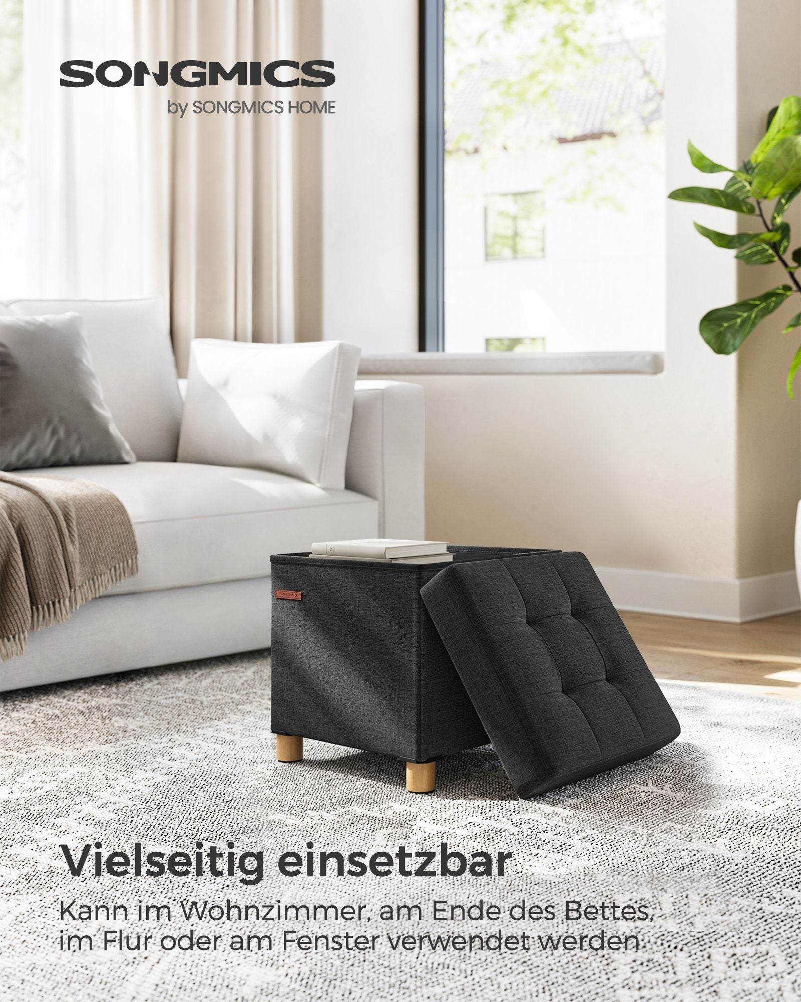 Bank - faltbar - mit Speicherplatz - 38 × 38 × 40 cm - schwarz