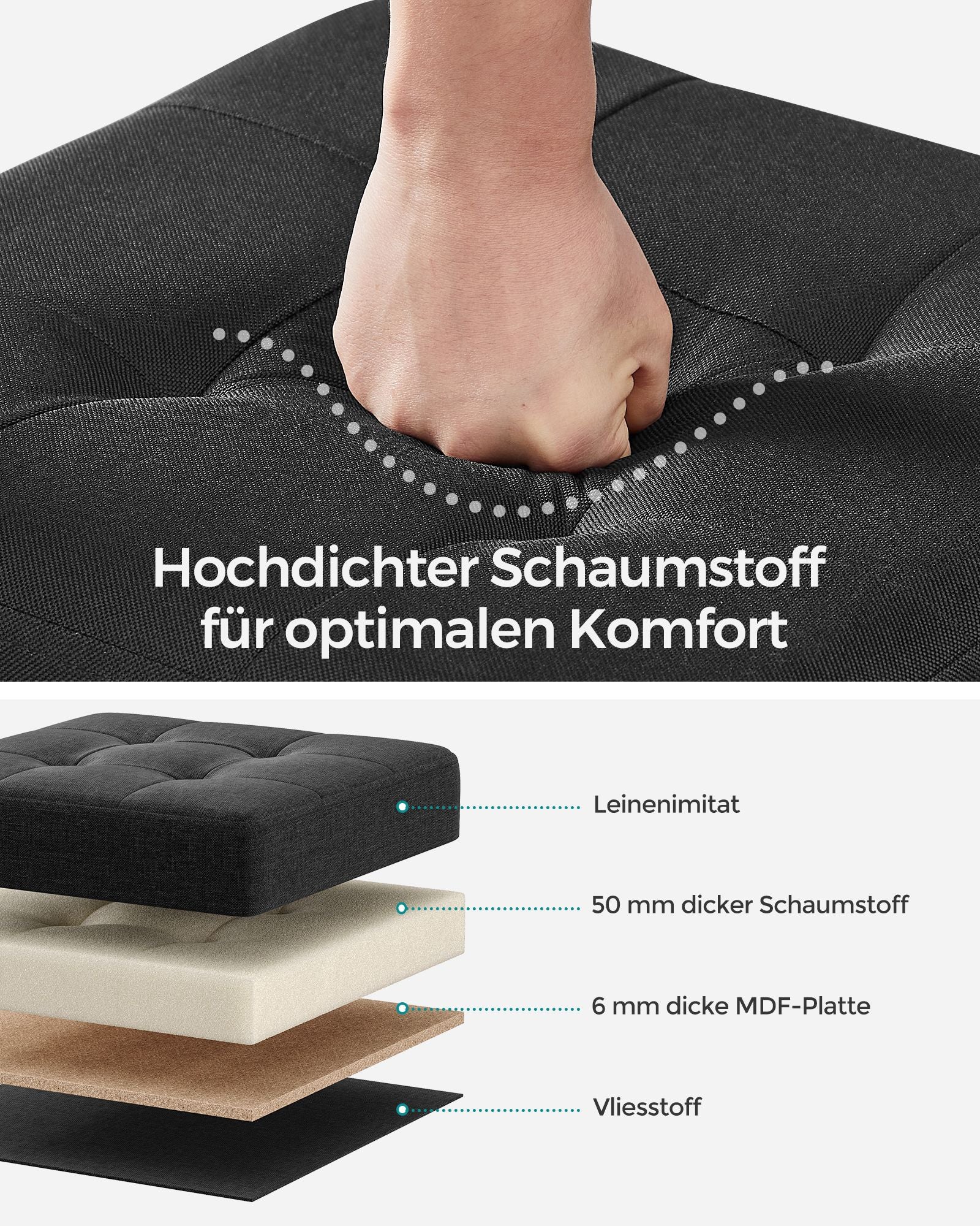 Bank - faltbar - mit Speicherplatz - 38 × 38 × 40 cm - schwarz