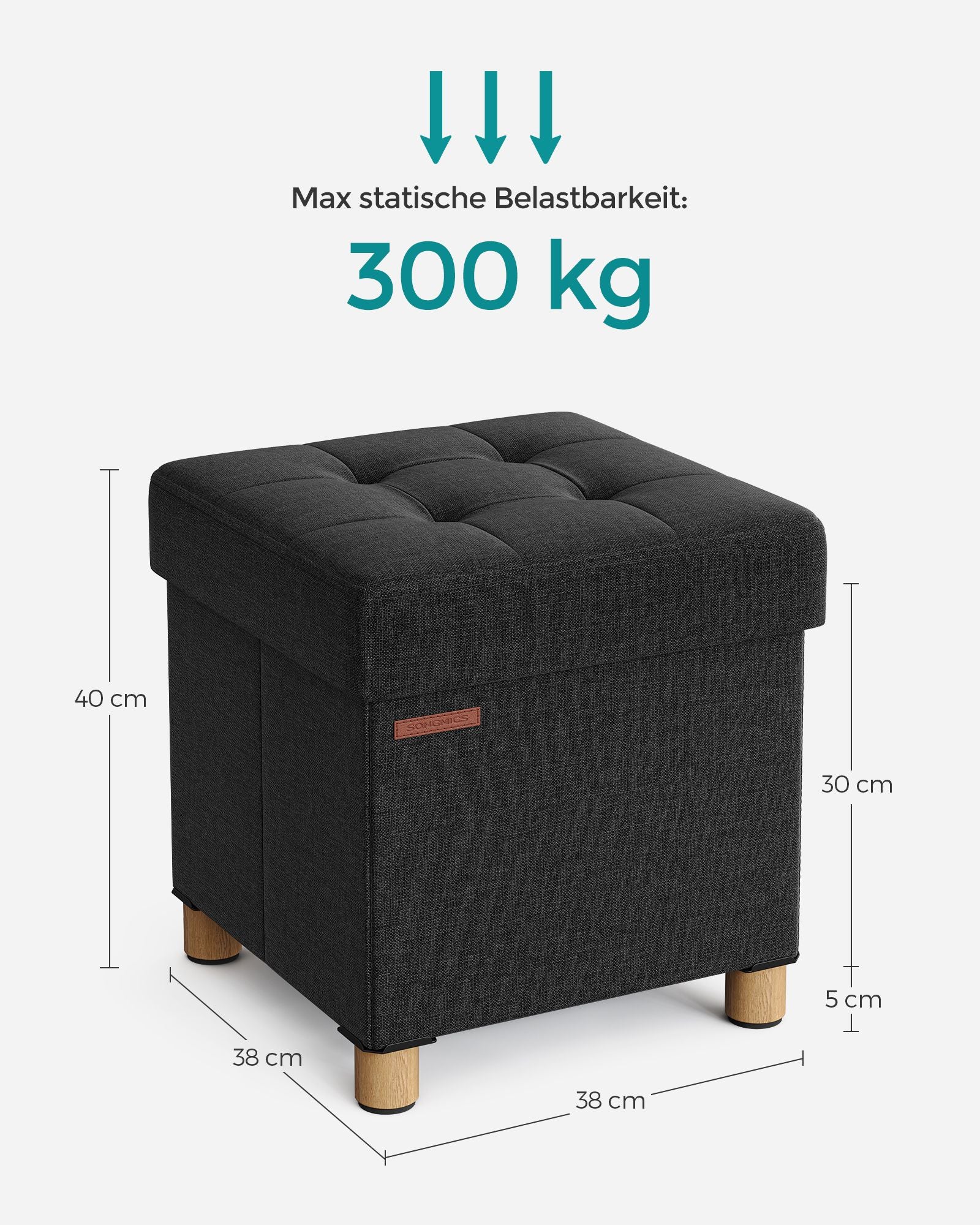 Bank - faltbar - mit Speicherplatz - 38 × 38 × 40 cm - schwarz