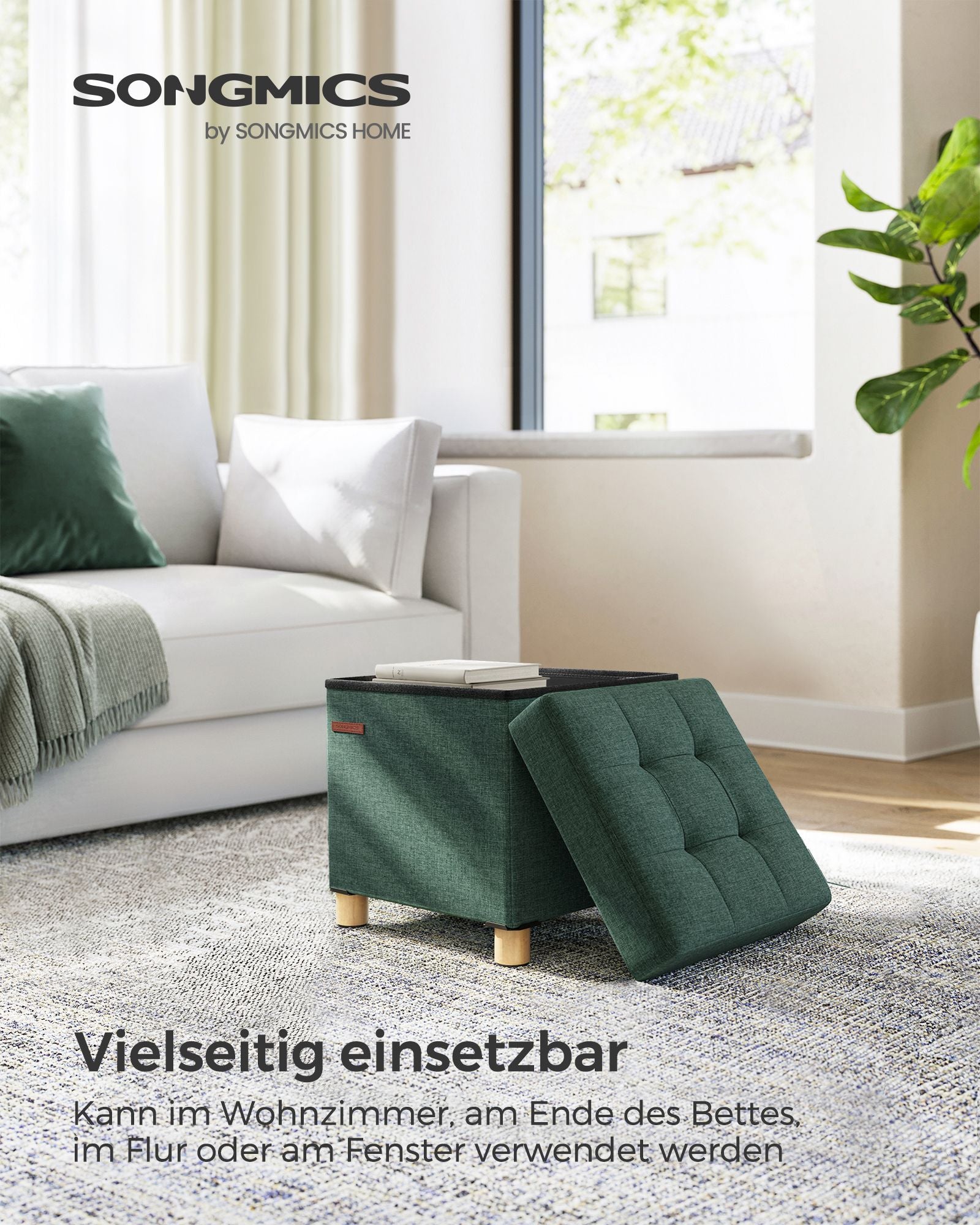 Bank - faltbar - mit Speicherplatz - 38 × 38 × 40 cm - Vintage Green