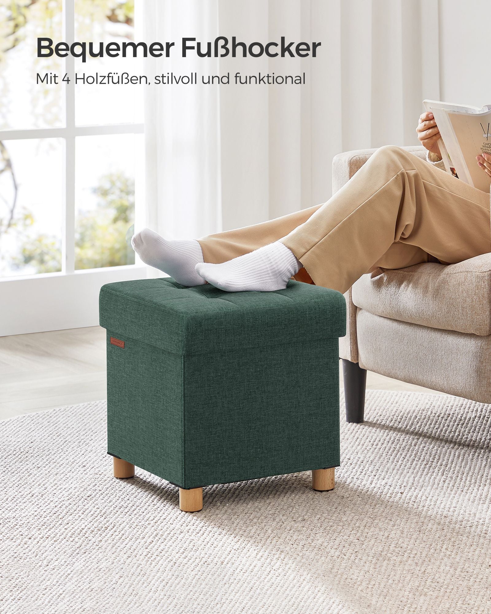 Bank - faltbar - mit Speicherplatz - 38 × 38 × 40 cm - Vintage Green