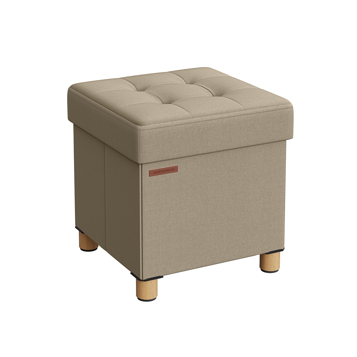 Pouf - mit Stauraum - Holzbeine - Sitzkasten - Beige
